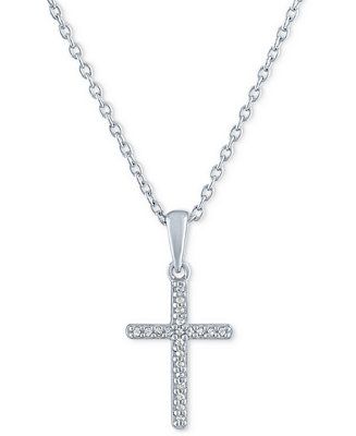 Diamond Accent Cross Pendant Necklace in Sterling Silver, 16" + 2" extender | Macys (US)