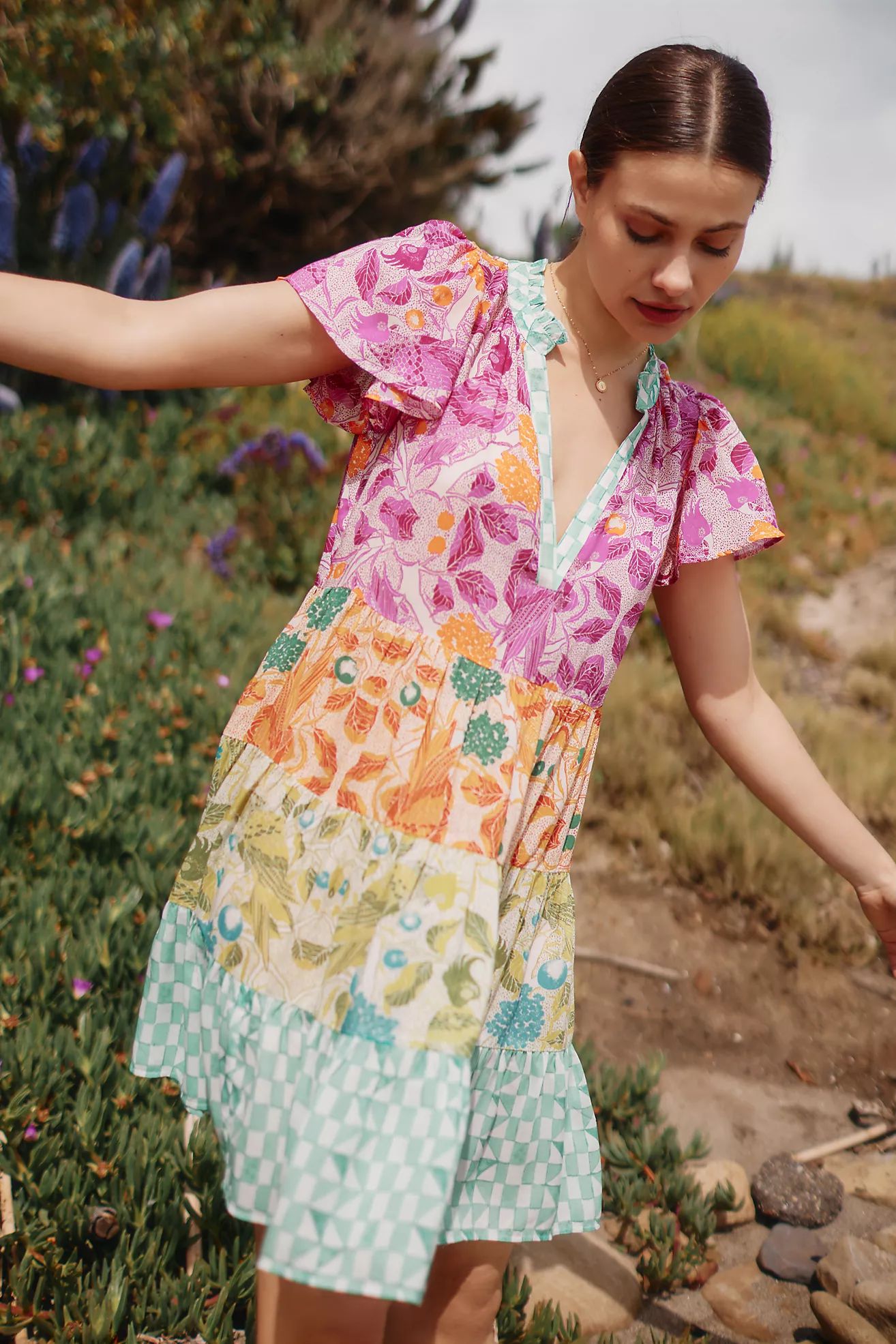 Ellen Merchant Tiered Flutter-Sleeve Dress | Anthropologie (US)