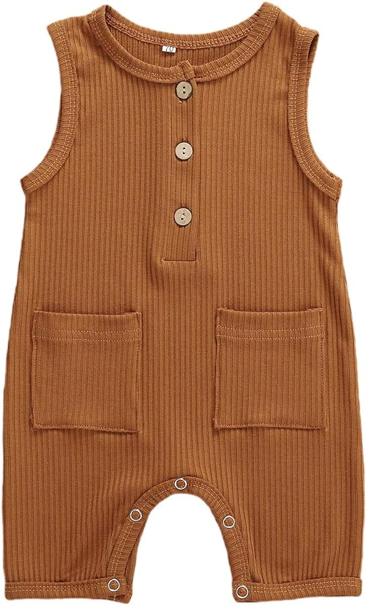 Infant Baby Boy Girl Romper Solid Plain One Piece Jumpsuits Bodysuit Pajamas Sleeveless One Piece... | Amazon (US)