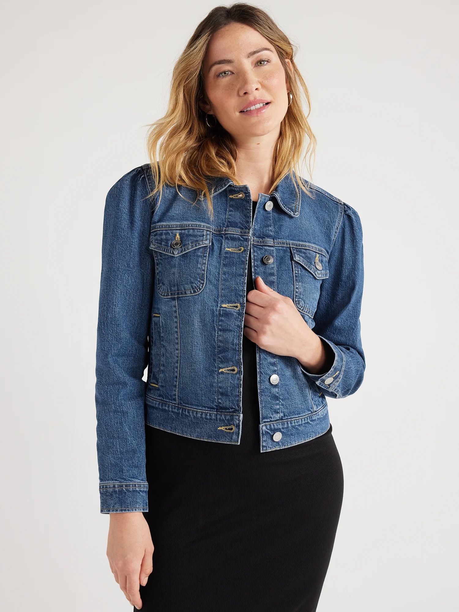 Free Assembly Women’s Puff Sleeve Denim Jacket, Sizes XS-XXL - Walmart.com | Walmart (US)