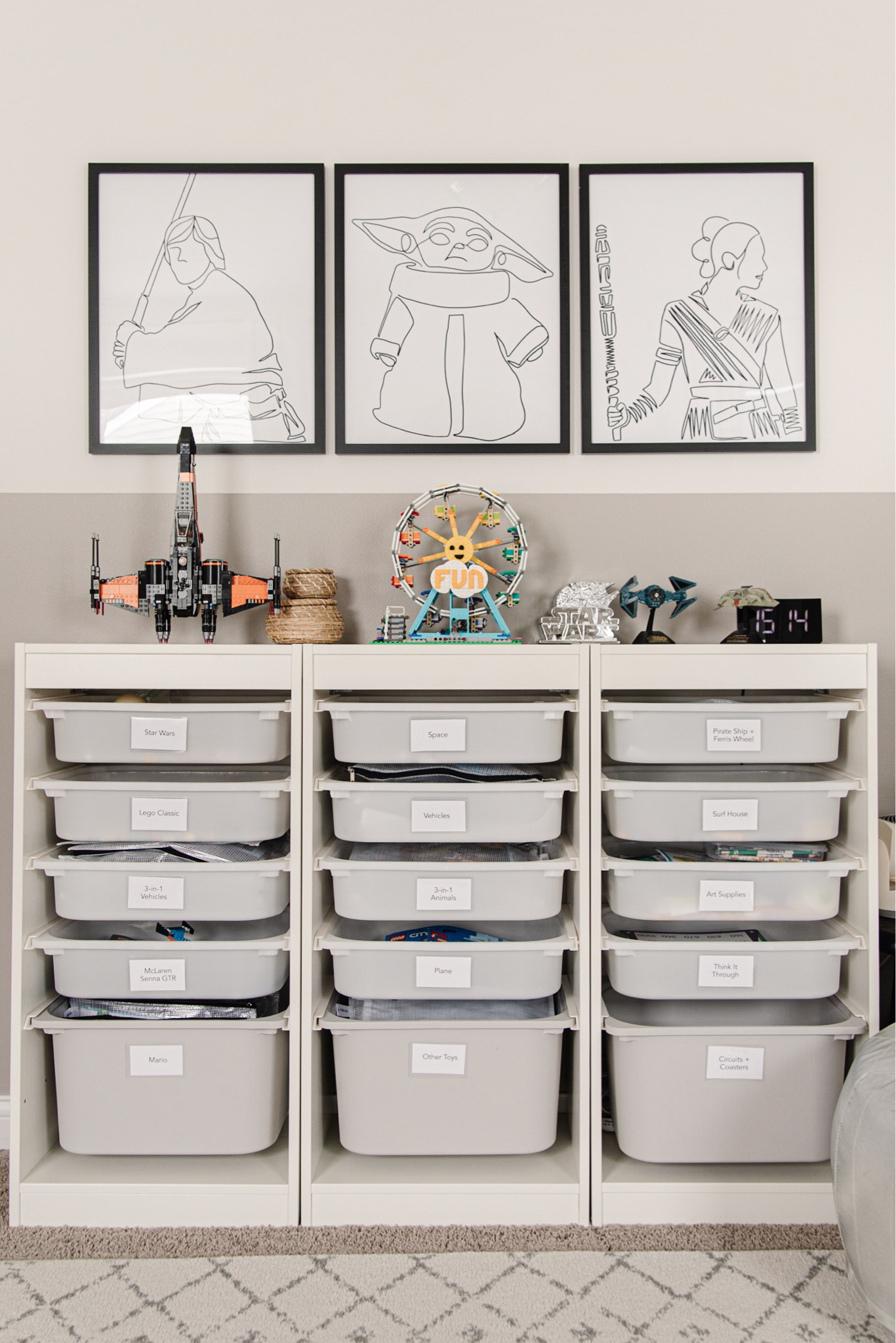 Organized legos, lego storage, toy organization, IKEA trofast (also linking similar sliding shelves from Target), baby yoda decor, grogu, boys room, kids room, star wars bedroom

#LTKFind #LTKhome #LTKkids