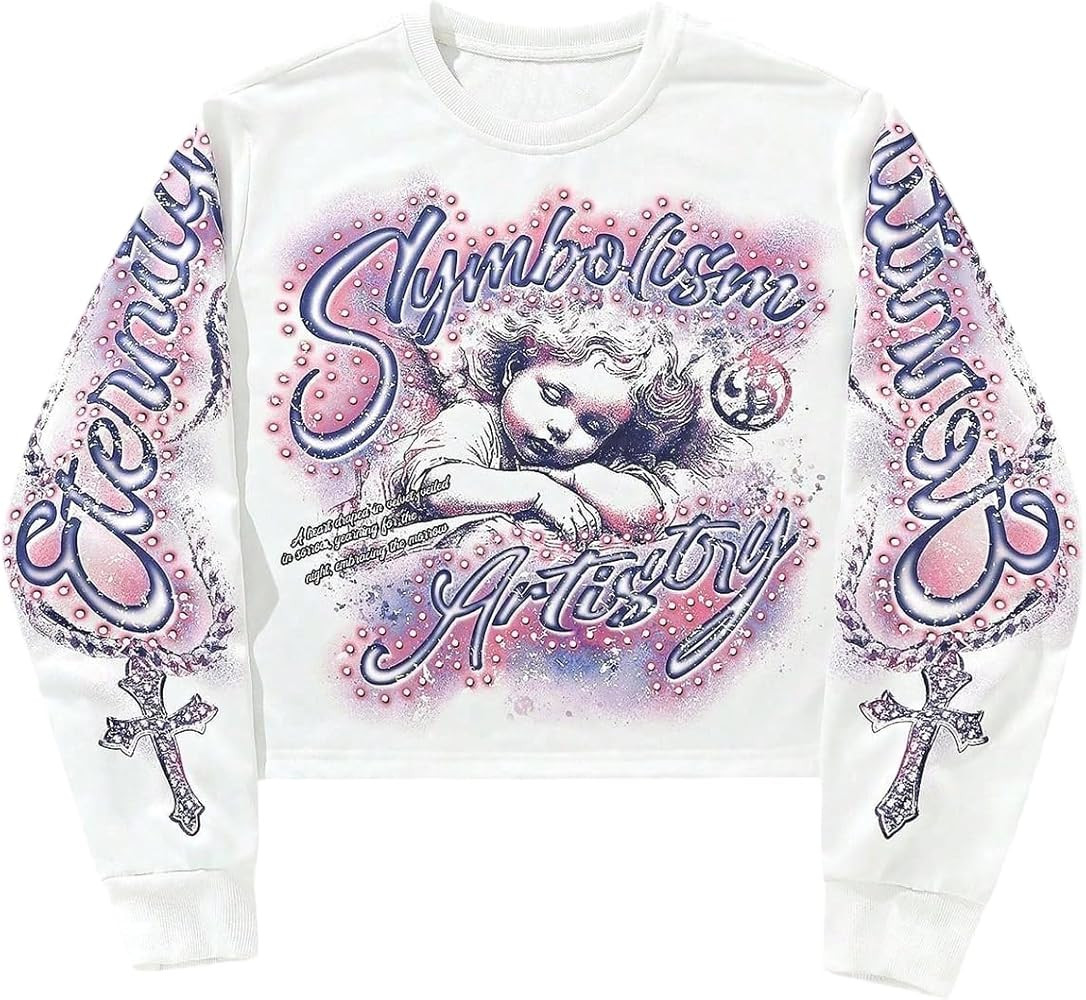 Men's Goth Vintage Y2K Graphic Sweatshirts Long Sleeve Crewneck Pullover Grunge Streetwear Top | Amazon (US)