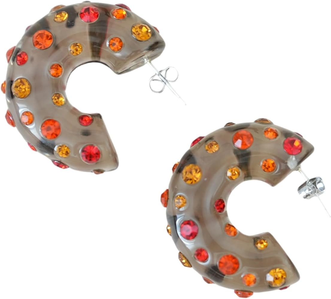 Chunky Red Rhinestone Earrings | Amazon (US)