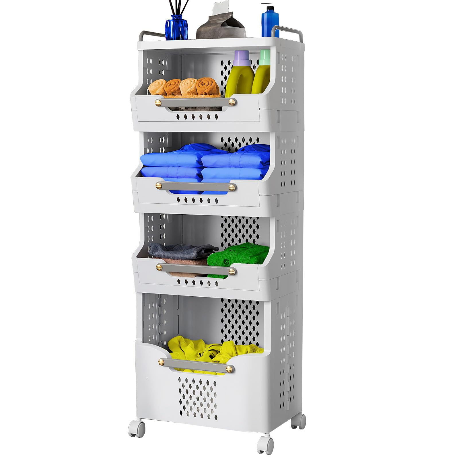 Laundry Basket with Wheels,Rolling Folding Laundry Hamper,utility cart,Kitchen storage Cart,Stack... | Amazon (US)