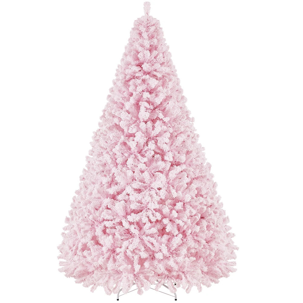 Yaheetech 9-ft H Pre-lit Flocked Pink Artificial Hinged Christmas Tree | LSPTET0001 | Lowe's