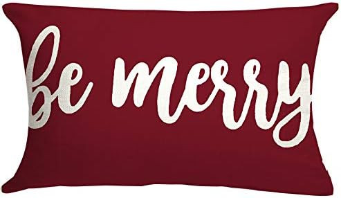 GTEXT RED BE Merry Throw Pillow Cover Christmas Cushion Cover Farmhouse Christmas Decor 20x12 inc... | Amazon (US)