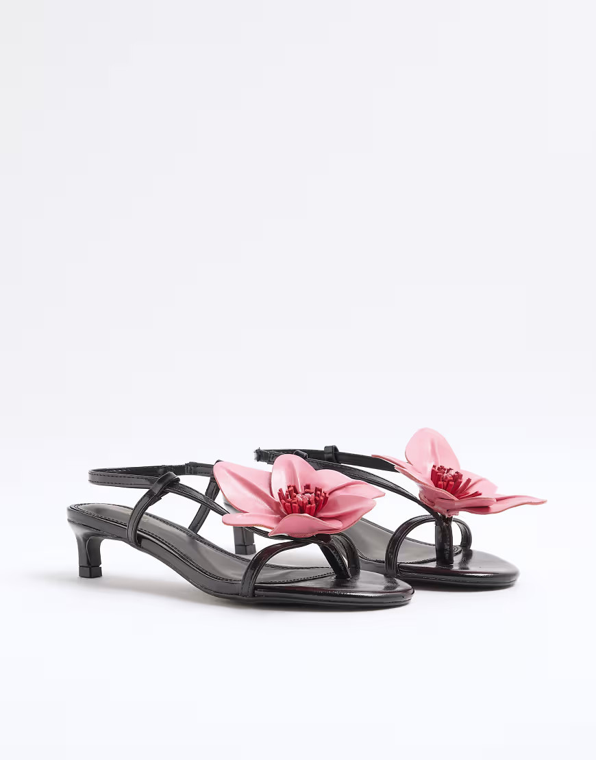 River Island 3D flower kitten heel in black | ASOS (Global)