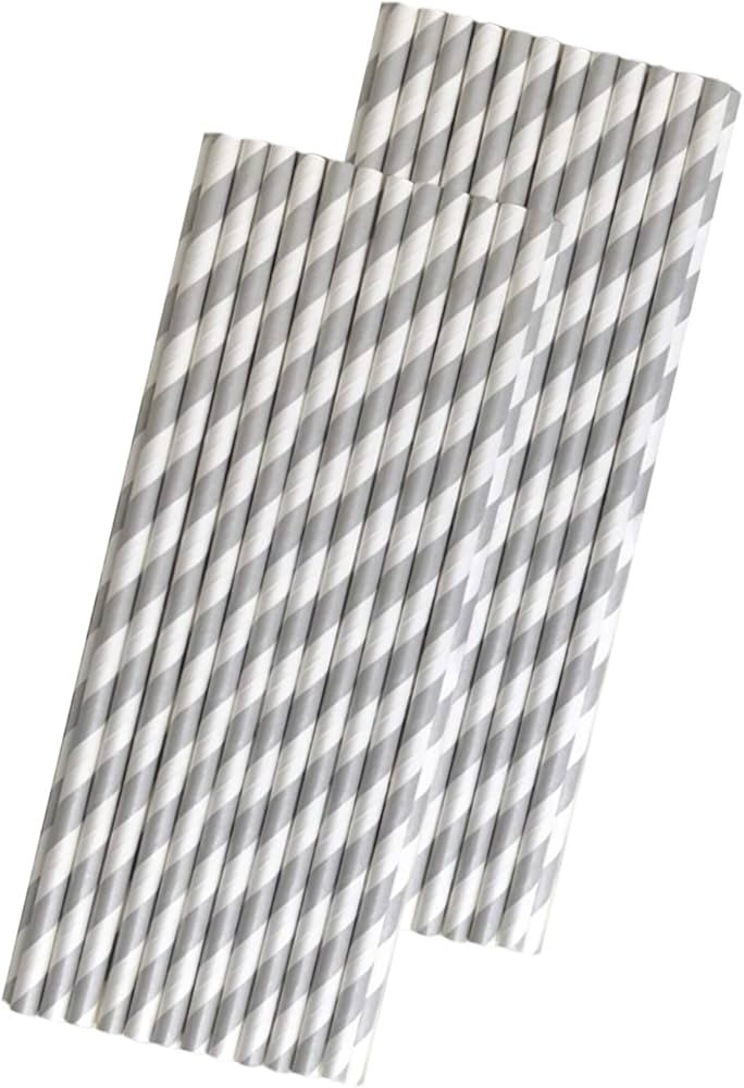 Striped Paper Straws - Silver White - Christmas Wedding Anniversary Supply - 7.75 Inches - 50 Pac... | Amazon (US)