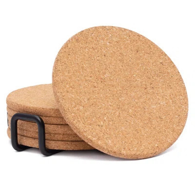 Cork Coasters with Black Wrought Iron Coaster Holder | Wayfair North America