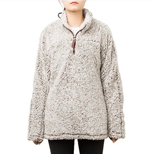 PAAZA Women 1/4 Zip Pullover Frosty Pile Tipped Sweater Stadium Fleece Sherpa Pullover Hoodie(Brown, | Amazon (US)