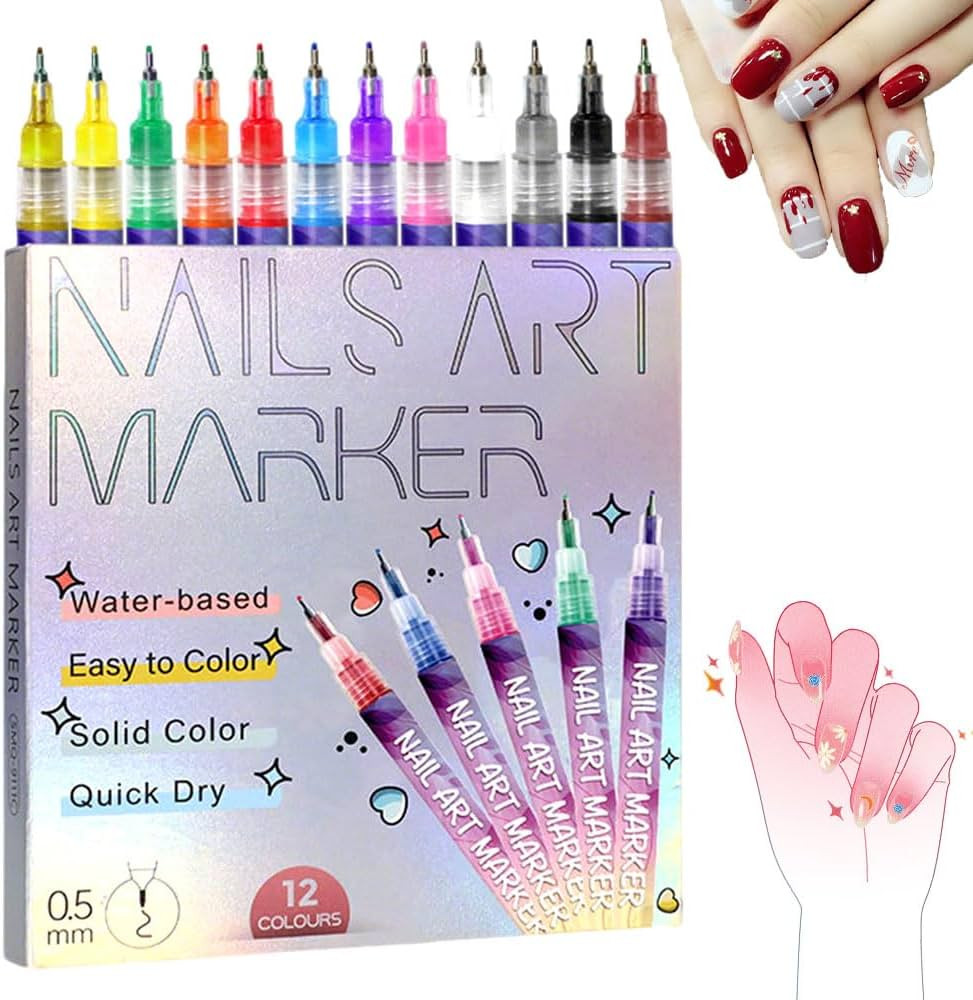 Nail Art Pens for Painting Nails, 2026 Nail Art Markers for Gel Nails, New 12 Colors Nail Art Pen... | Amazon (US)