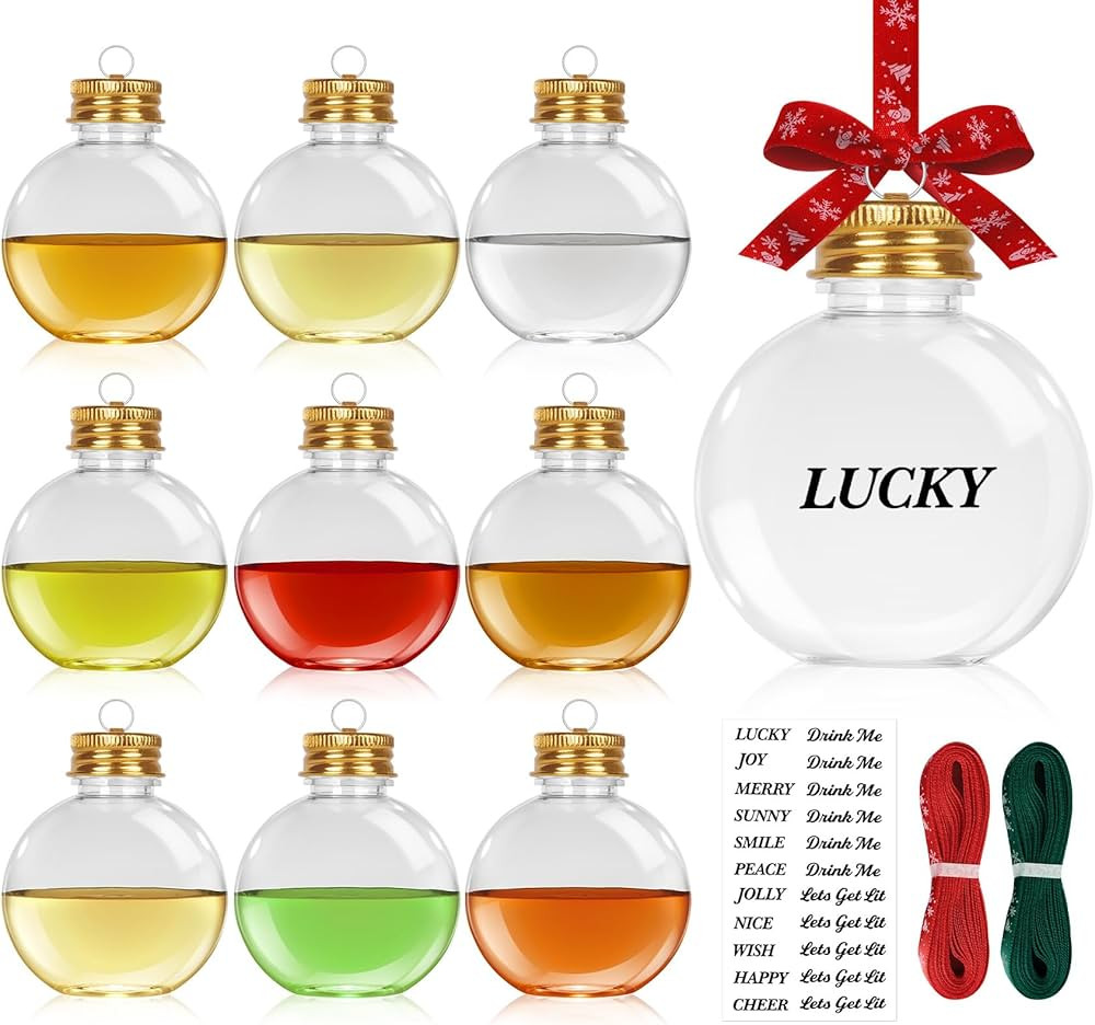 10 Christmas Booze Balls,100ml Clear Plastic Fillable Ornament Balls Discs with Screw Off Cap and... | Amazon (US)