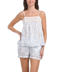 Cotton Strappy Lace Pajama Shorts Set | TJ Maxx