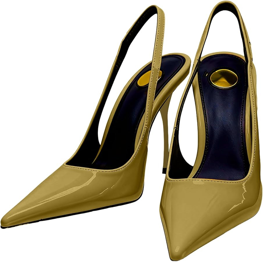 Women's Pointed Toe Slingback Stiletto Pumps | Patent Leather Stretch Strap Backless Dress Heels | Amazon (US)