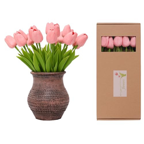 ucky Pink Artificial Flowers 20 Pcs Fake Tulips Realistic Touch Spring Summer Fake Flowers for Home Decor, Outdoor Garden Parties and Wedding Deco | Amazon (US)