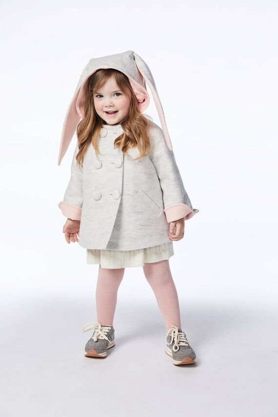 Girls Bunny Coat// Girls Handmade Clothing// Grey Wool Bunny Jacket// Baby Bunny Coat// Toddler Girl | Etsy (US)