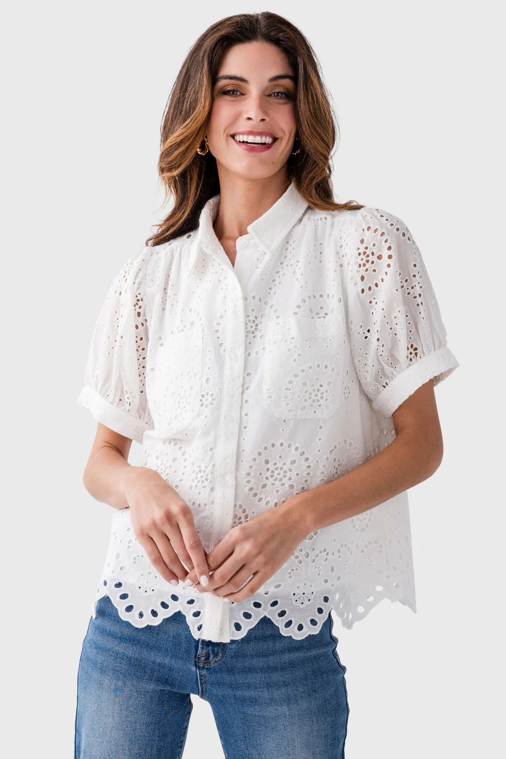 Lace Button-up Collar Top | Social Threads