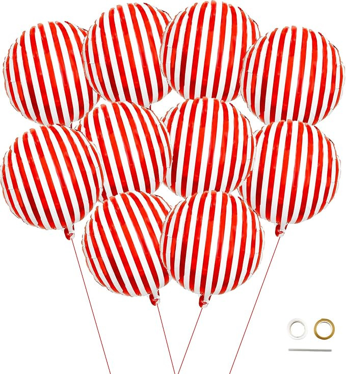 Red and White Striped Balloons, 20pcs 18inch Striped Balloons for Carnival and Circus Themed Part... | Amazon (US)