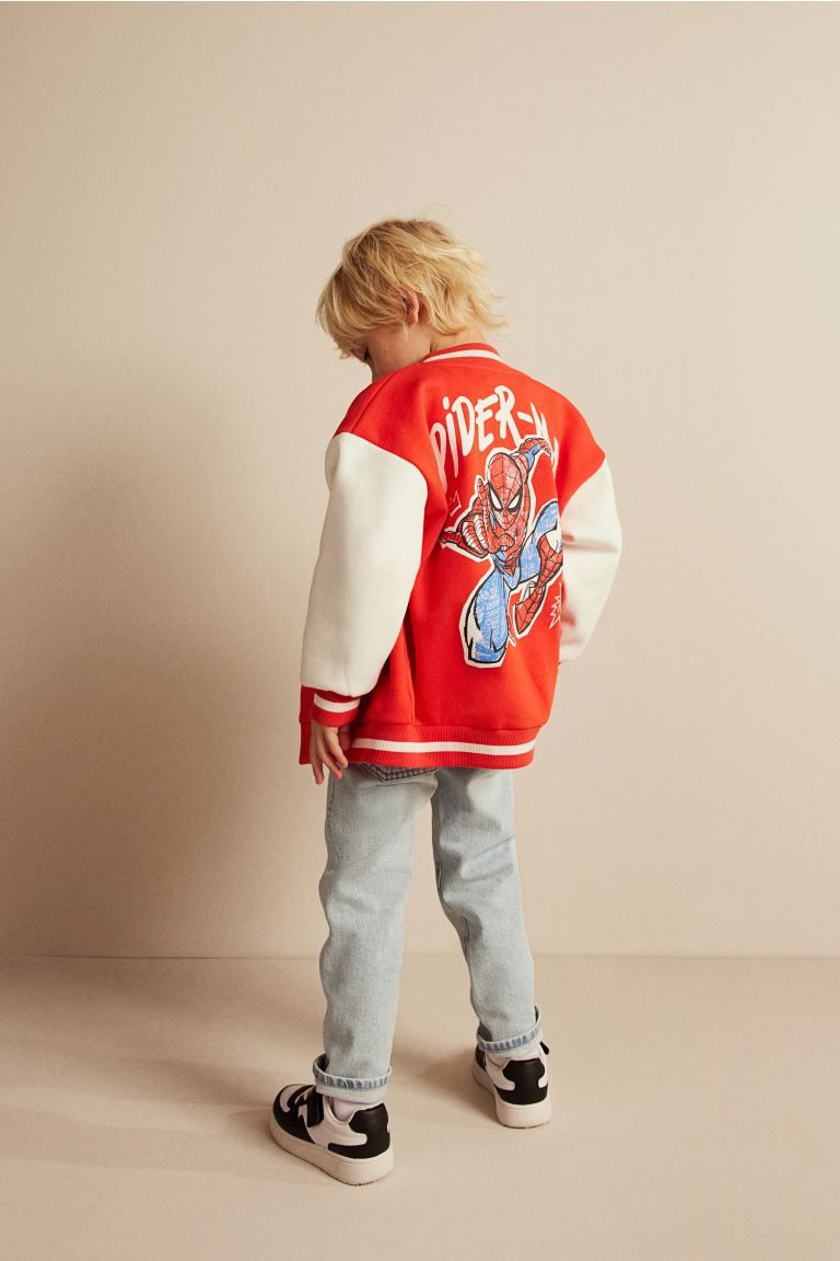 Oversized Printed Baseball Jacket - Red/Spider-Man - Kids | H&M US | H&M (US + CA)