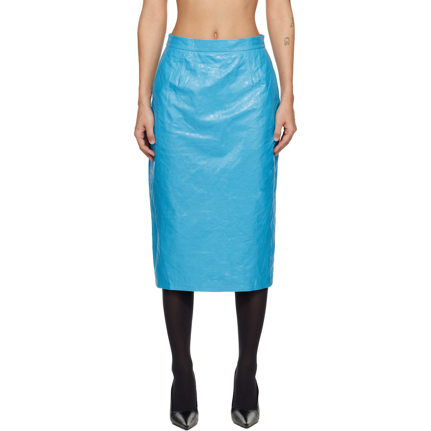 WILLY CHAVARRIA Blue Tubo Leather Midi Skirt | SSENSE
