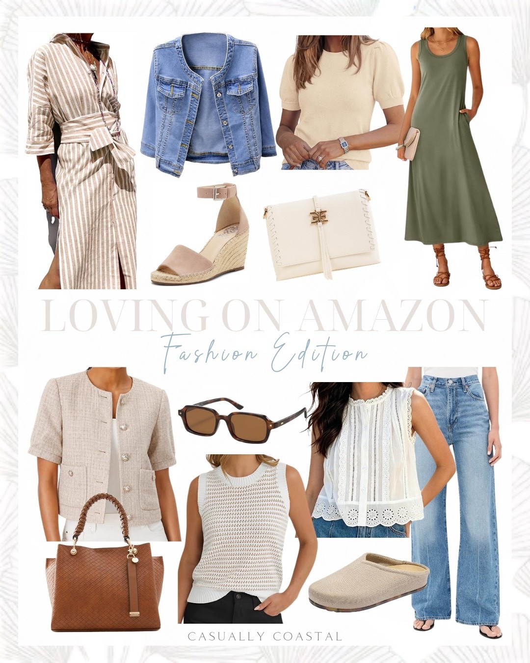 Loving on Amazon: Fashion Edition 

Amazon dress, Amazon jeans, Amazon purse, Amazon handbag, Amazon sunglasses, Amazon denim jacket, Amazon tank, Amazon slide on shoes, Amazon heels, coastal style, coastal outfit, fold over crossbody, short sleeve tweed jacket, cropped blazer, Levi’s rib cage wide leg jeans, lace tank top, white tank top, puff short sleeve sweaters, sleeveless sweater vest striped tank top, green maxi dress, striped 3/4 sleeve button down maxi dress, espadrilles, collarless denim jacket, neutral purse, tan handbag, rectangle sunglasses, Rothy’s slip on mule clog