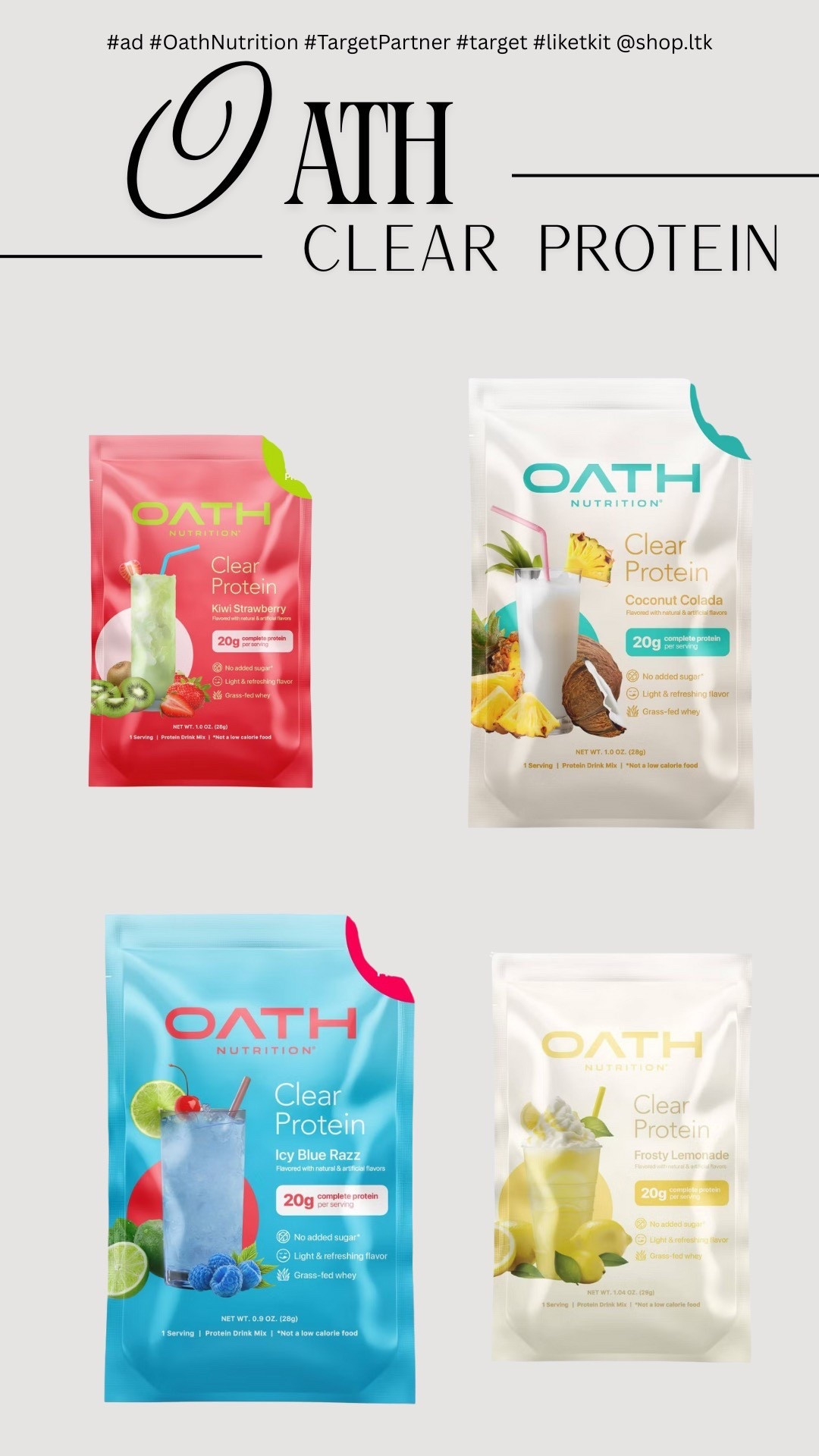 #ad 5 healthy habits for my mental health& physical health as a busy mom of 2! #1 is the one I have the hardest time with… getting my protein in! However, @oathnutrition at @target makes it super easy with their single-serve packets of Clear Protein! They come in 6 delicious flavors and I prefer the Clear Protein because it is different than traditional whey protein thanks to ultra filtration making it light and juicy! Shop here! 
 #OathNutrition #TargetPartner #target #liketkit @shop.ltk 
