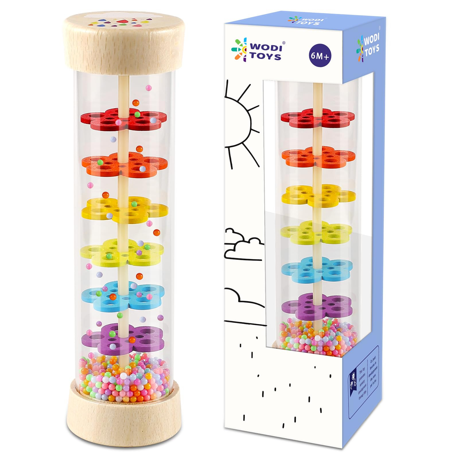 LOOIKOOS Rainmaker - 7 inch Wooden Rain Stick Montessori Toys for Babies 6-12 Months,Baby Rattle ... | Amazon (US)