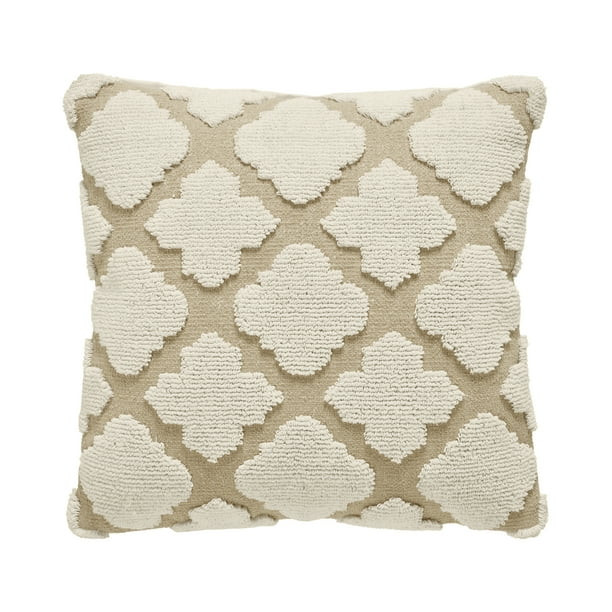 My Texas House Lainey Quatrefoil Cotton-Terry Decorative Pillow Cover, 22" x 22", Brown Rice/Coco... | Walmart (US)