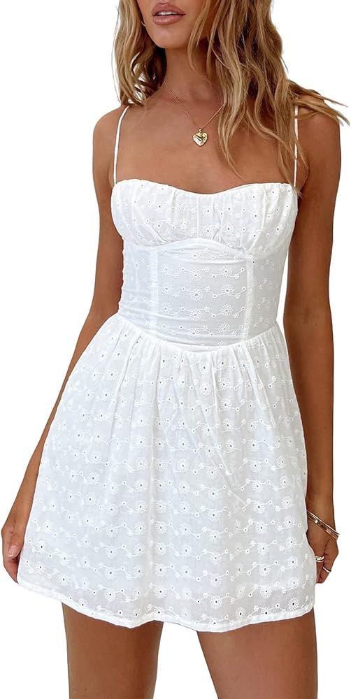 Women Graduation Dress Spaghetti Straps Sleeveless Short Dresses Y2k Low Cut Bodycon Going Out A-... | Amazon (US)