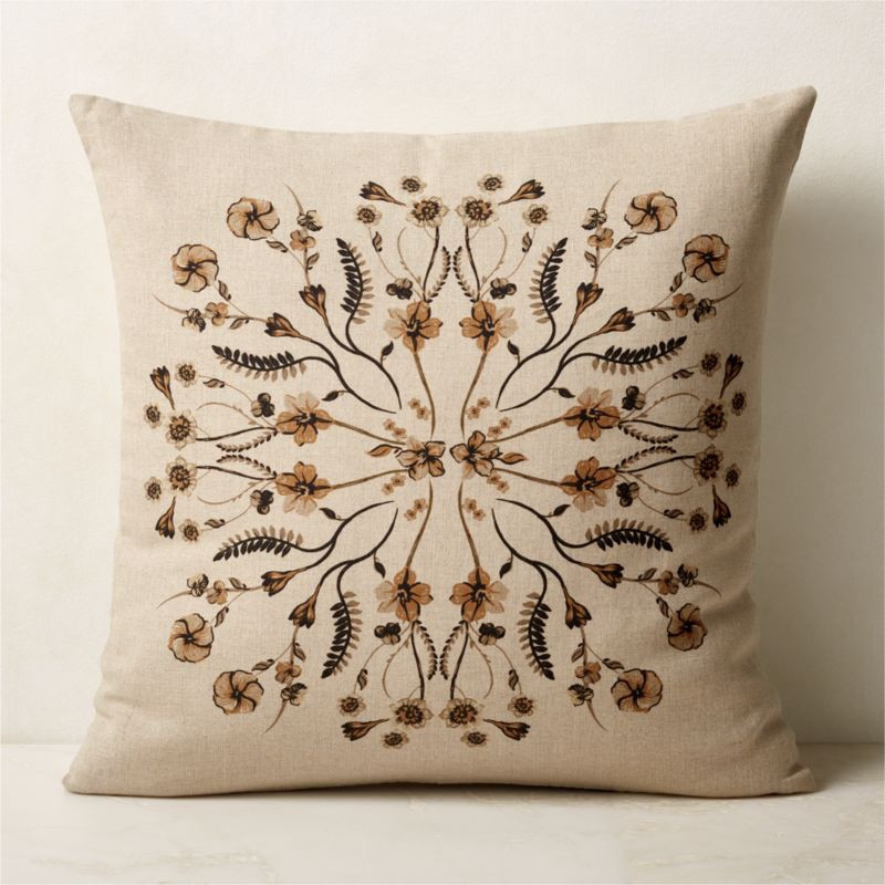 Mandala Modern Floral Linen Throw Pillow with Down-Alternative Insert 23'' | CB2 | CB2
