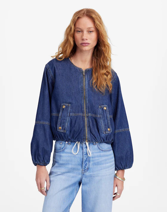 Bubble-Sleeve Jean Bomber Jacket in Newkirk Wash: Airy Denim Edition | Madewell