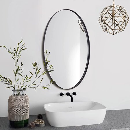 LHDDDD Black Oval Mirror Stainless Steel Frame Bathroom Mirror 24 x 36 Inch Wall Mounted Mirror for  | Walmart (US)