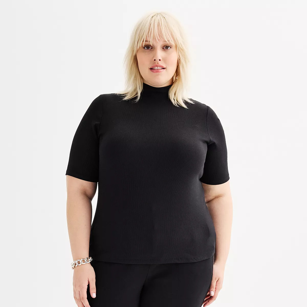 Plus Size Nine West Elbow Sleeve Fitted Mock Neck Top | Kohl's