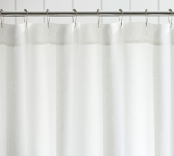Belgian Linen Hemstitch Shower Curtain, Flax | Pottery Barn (US)
