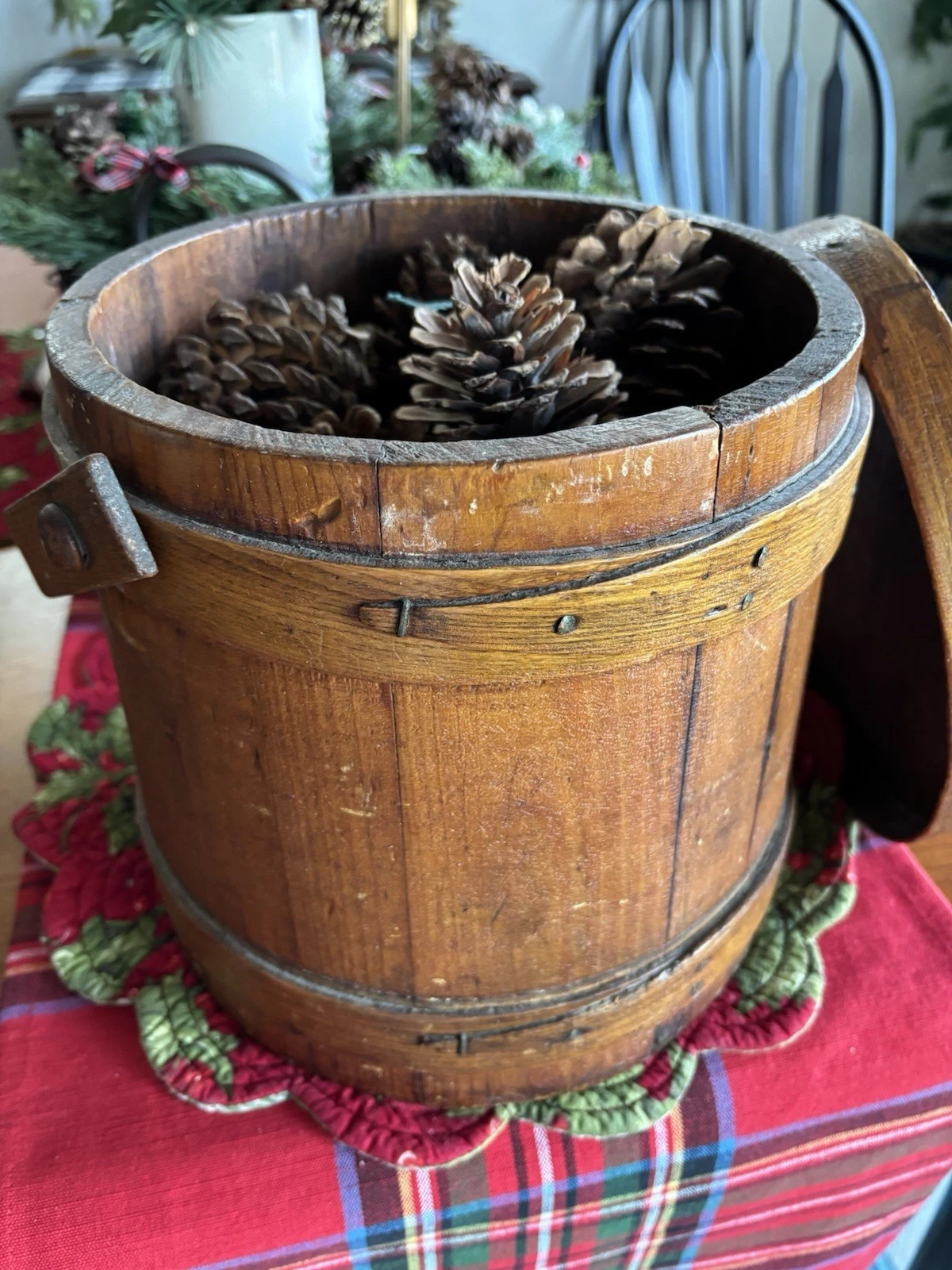 Vintage Wooden Bucket with Lid From Round Top Tx. Handle Needs Repair. As-Is | eBay US