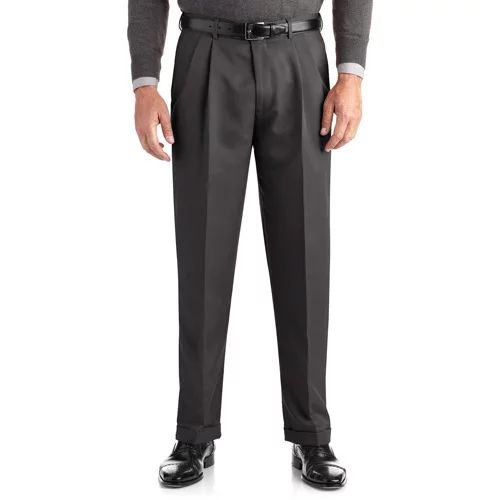 George Regular Men's Pleated Cuffed Microfiber Dress Pant With Adjustable Waistband | Walmart (US)