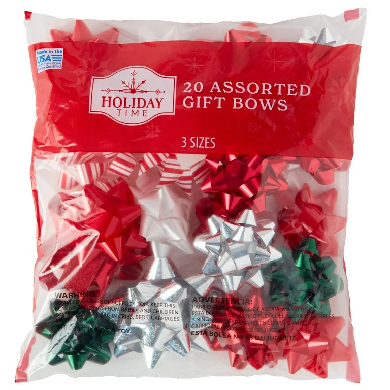 Multicolor Joyel Christmas Assorted Gift Bows Bag, 20 Count, by Holiday Time | Walmart (US)