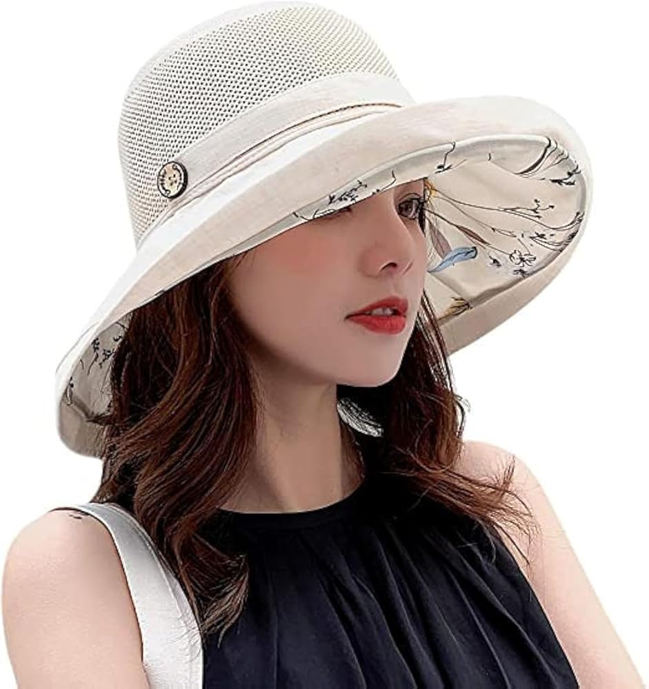 Summer Mesh Sun Hats for Women UV Protection Wide Brim Packable Beach Bucket Hat | Amazon (US)