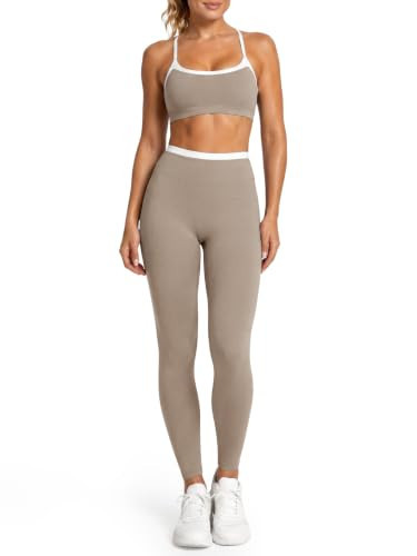 Aoysky Womens 2 Piece Workout Yoga Sets Color Block Matching Leggings Set | Amazon (US)