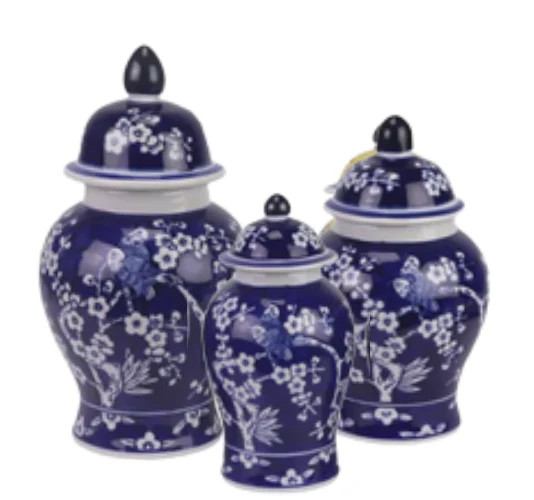 Set of 3 Navy Cherry Blossom Food Safe Jars | The Enchanted Home