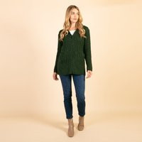 Dark Green Hooded Cardigan | Merino Wool Sweater Aran Knit Womens Zip Up Jacket Cable Zippered Hoodie | Etsy (US)