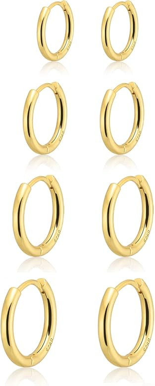 Gokeey Small Gold Huggie Hoop Earrings Set for Women 14K Real Gold Plated Hypoallergenic Lightwei... | Amazon (US)