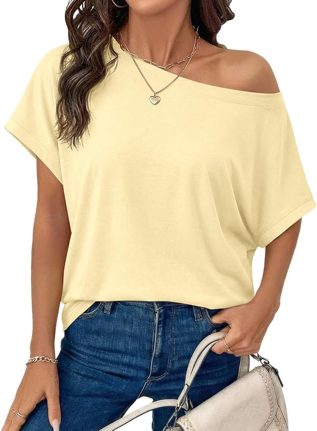 Tankaneo Womens Off The Shoulder Tops Oversized T-Shirts Summer Casual Short Sleeve Boat Neck Loo... | Amazon (US)