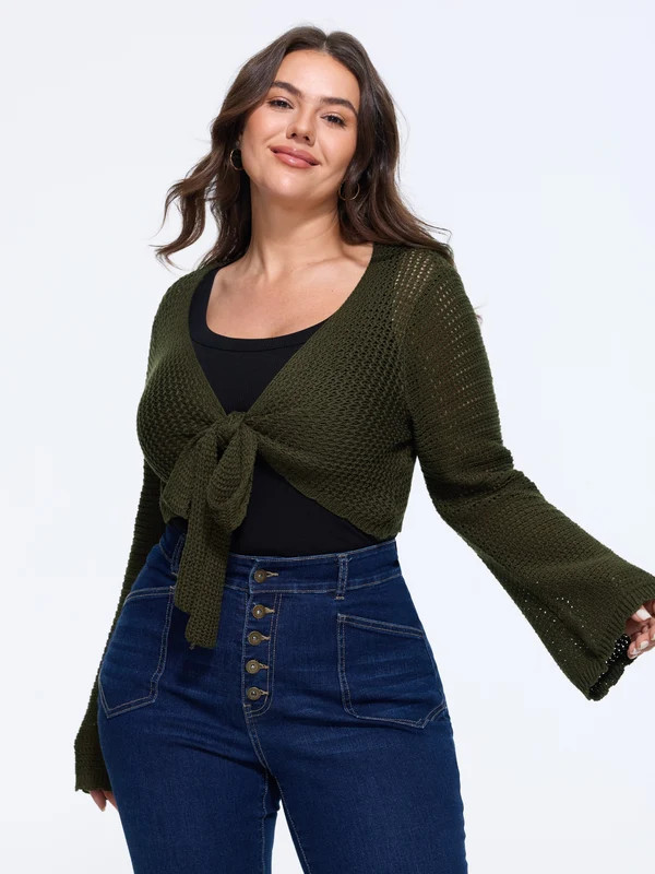 Cut Out Front Tie Cropped Cardigan | Bloomchic
