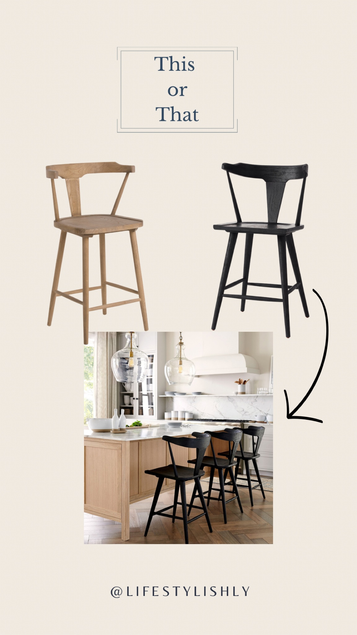 Splurge and save modern farmhouse, counter, stool available in black or neutral, would tone  

#LTKhome #LTKFind