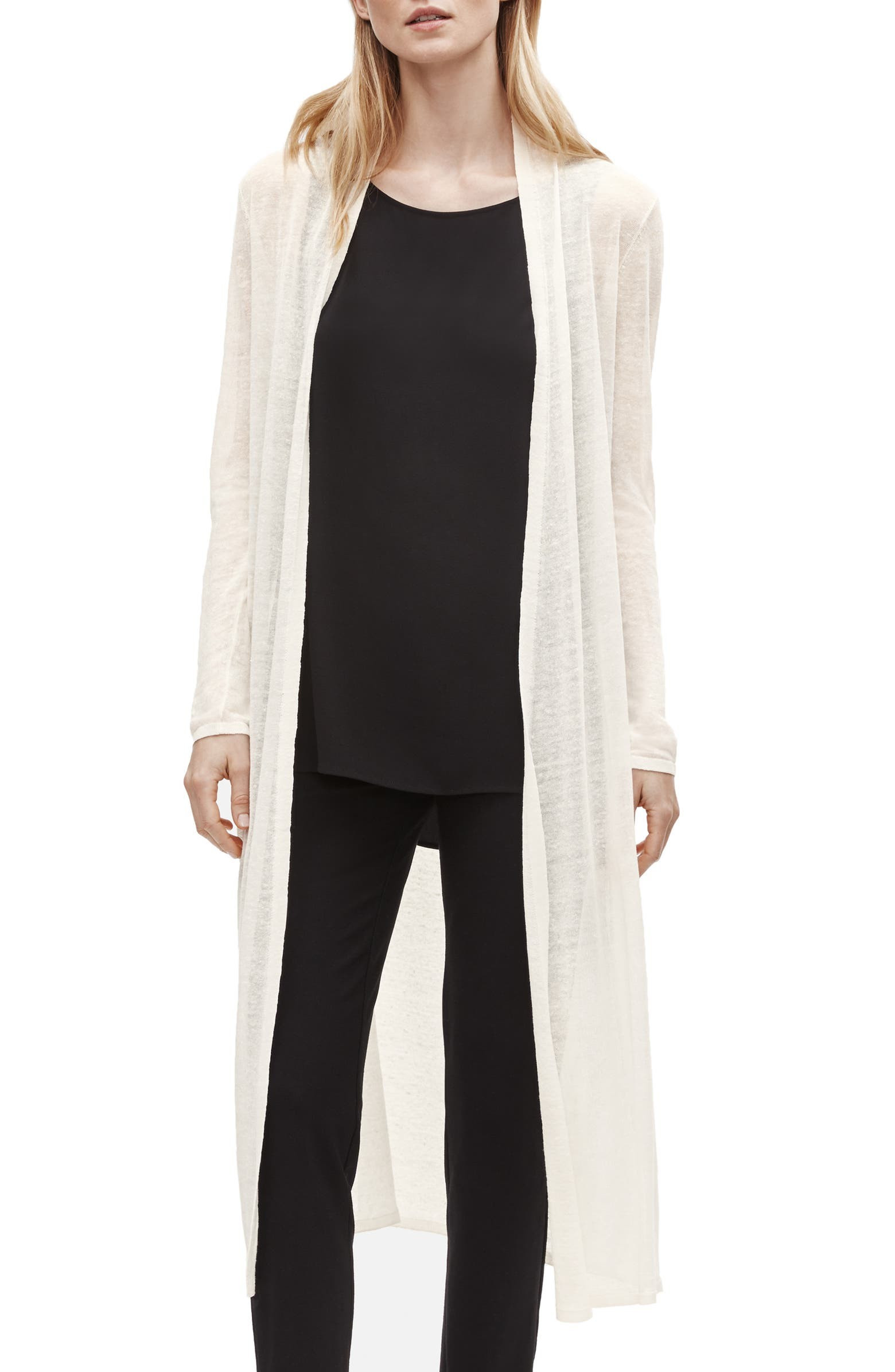 Long Organic Linen Blend Crepe Cardigan | Nordstrom