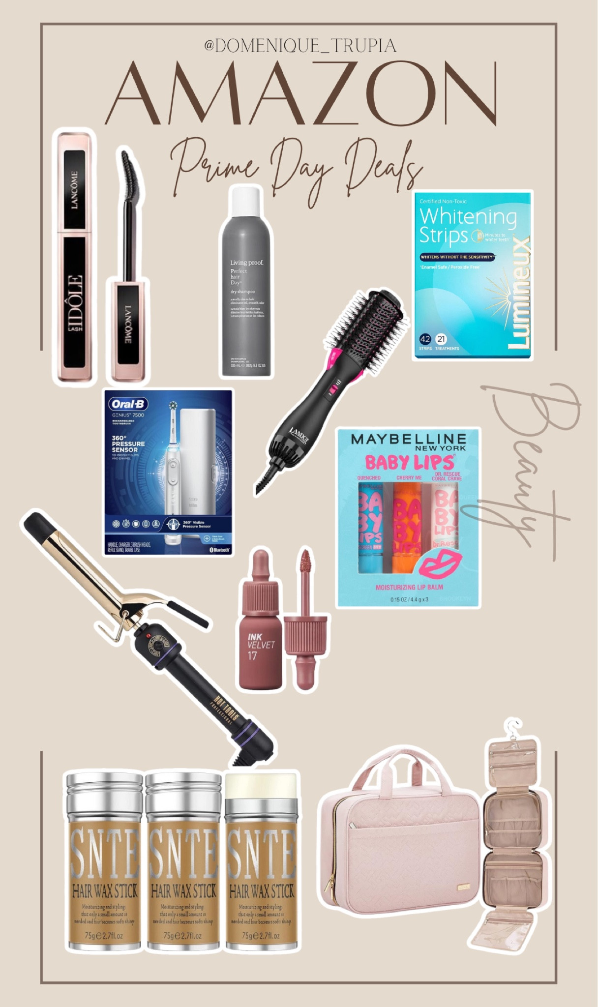Amazon Prime Day beauty finds. 

Mascara | living proof dry shampoo | hair tools | blow dry brush | hot tools | curling iron | hair wax stick | cosmetic bag| teeth whitening strips | lip stain

#LTKxPrime #LTKbeauty #LTKsalealert