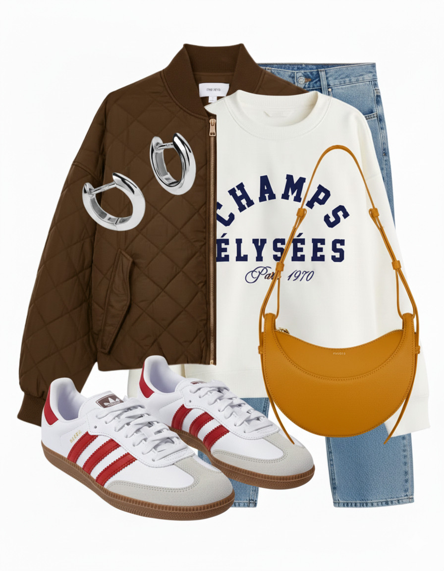 Coffee run, but make it chic. ☕️ The perfect mix of comfort and cool with a quilted bomber, varsity sweatshirt, and vintage sneakers. Shop this weekend uniform! 

 #LTKaustralia #LTKbag #LTKdresses