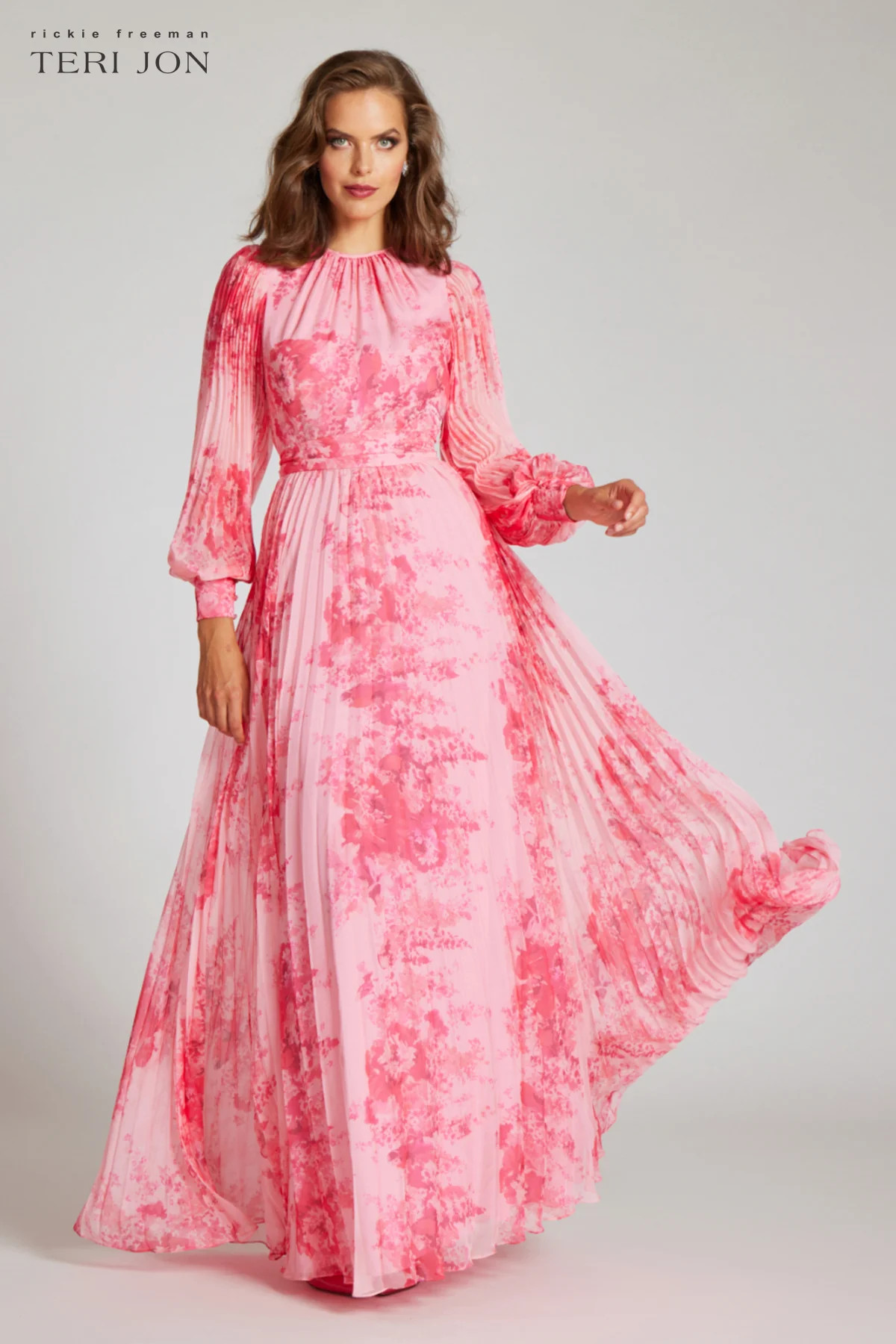 Printed Floral Pleated Maxi Gown | TERIJON