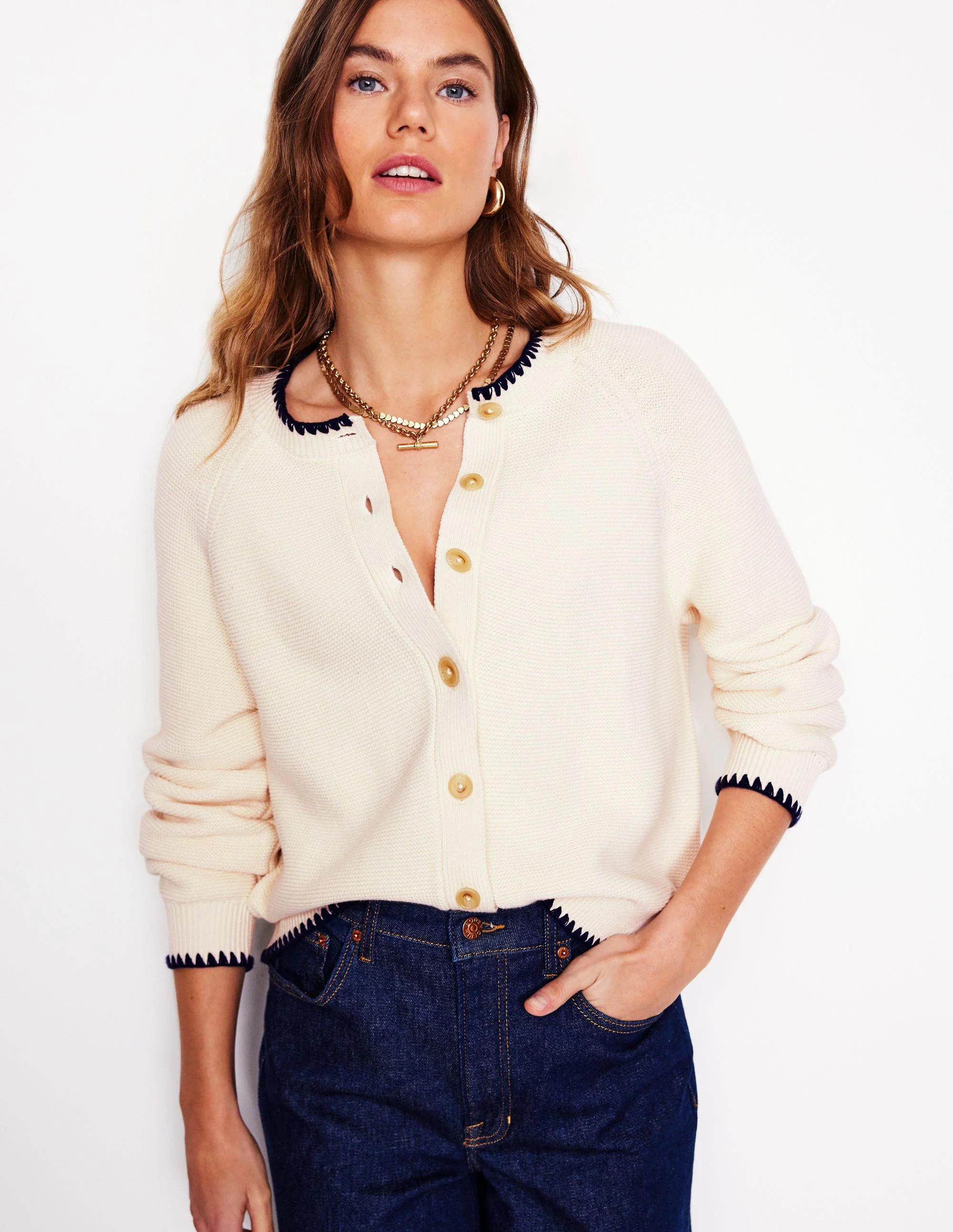 Lena Stitch Detail Cardigan-Warm Ivory | Boden UK